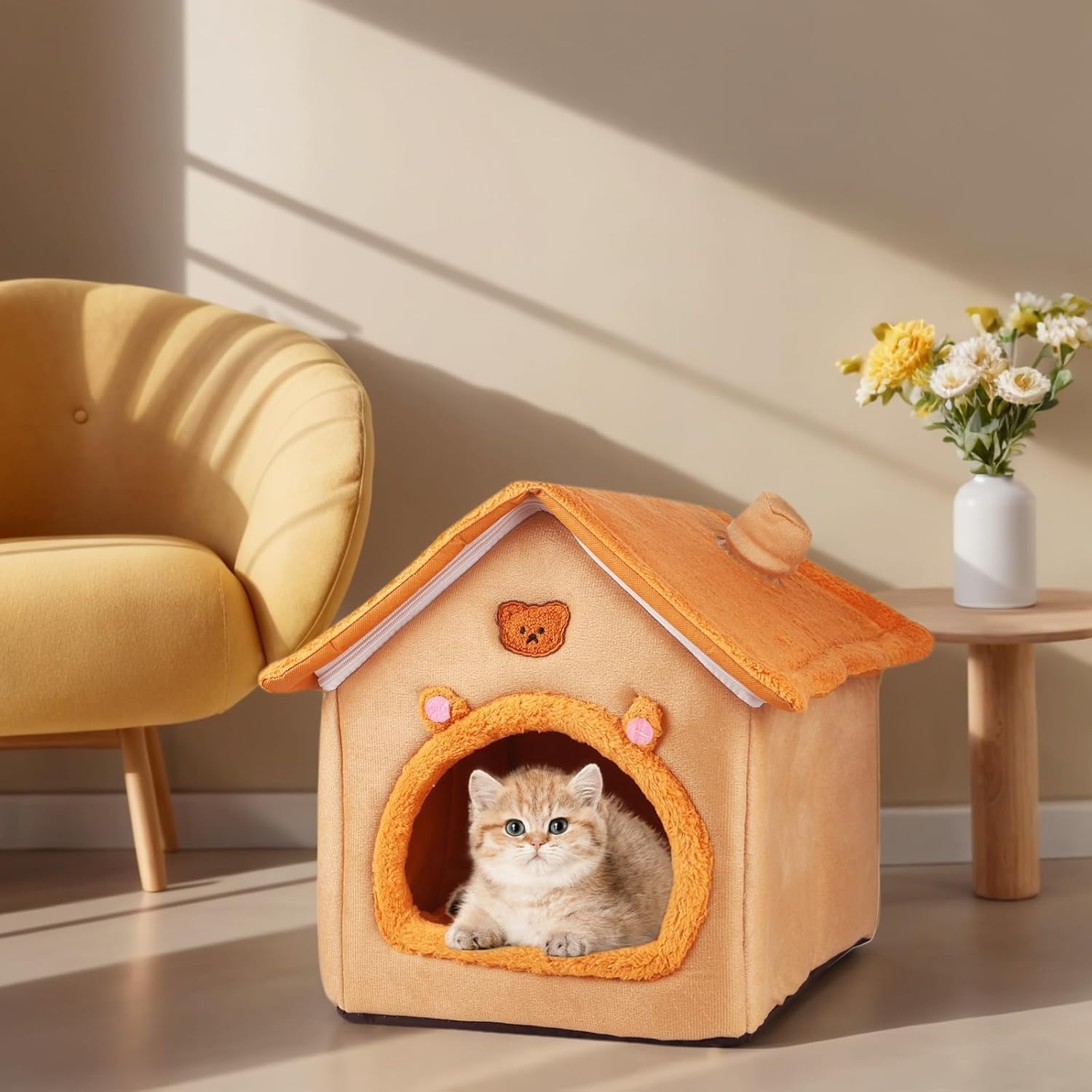 BluGun cat house orange fully enclosed design provides a private retreat.