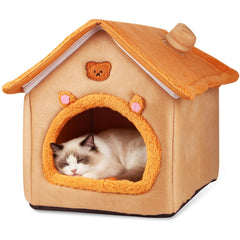 BluGun cat house orange sleeping tent offers cozy privacy for restful naps.