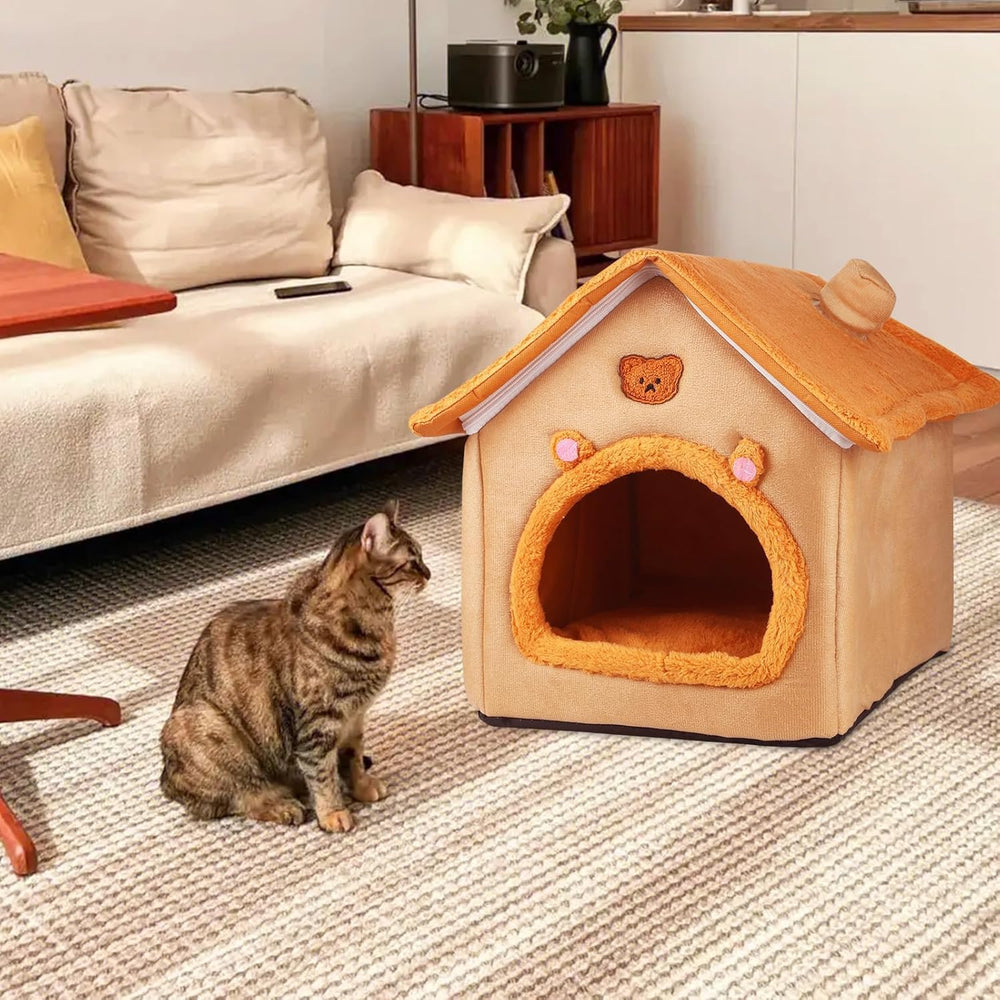 BluGun cat house orange supports pets up to 35 pounds.