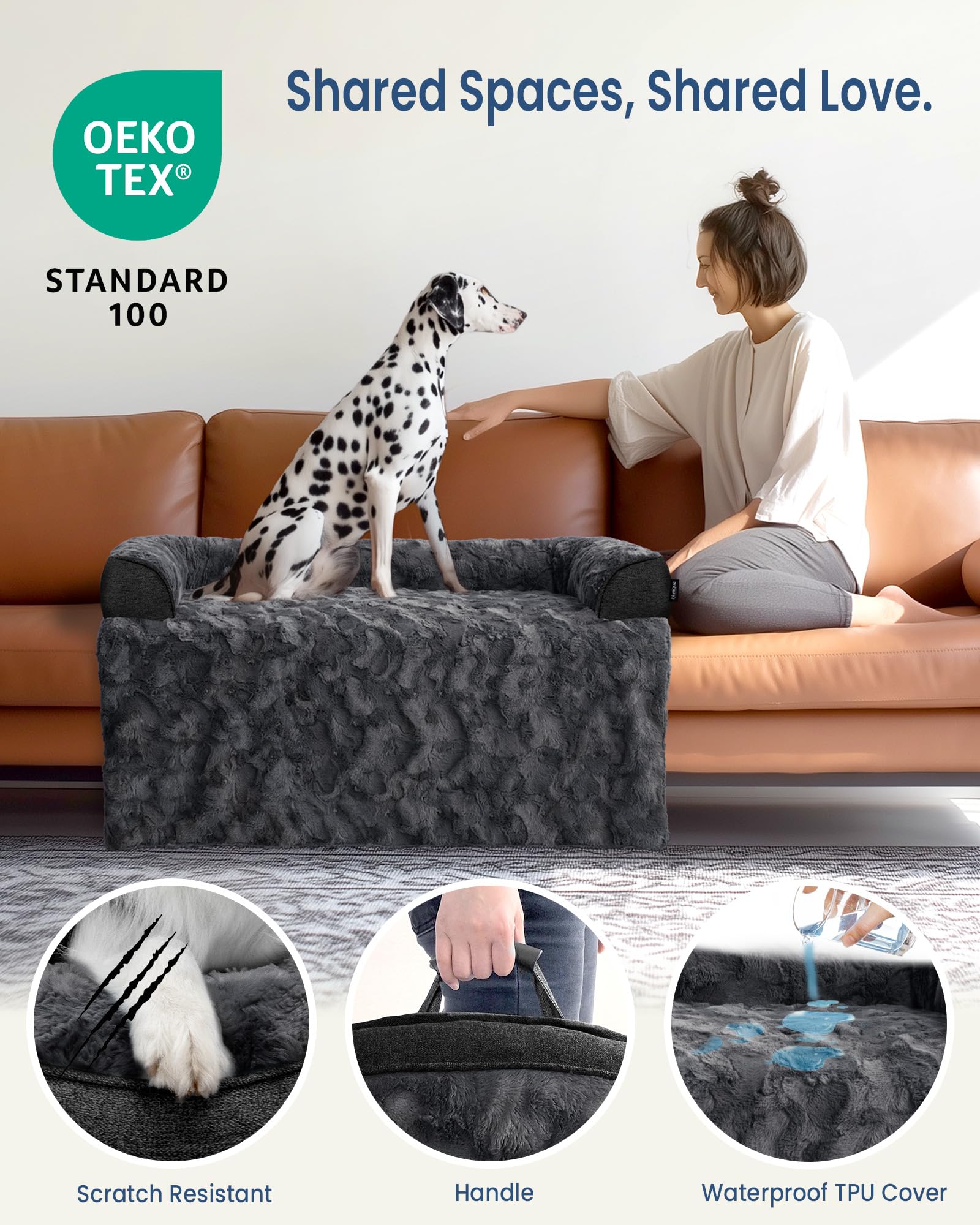 blunique calming dog bed front view showing memory foam support for joint comfort