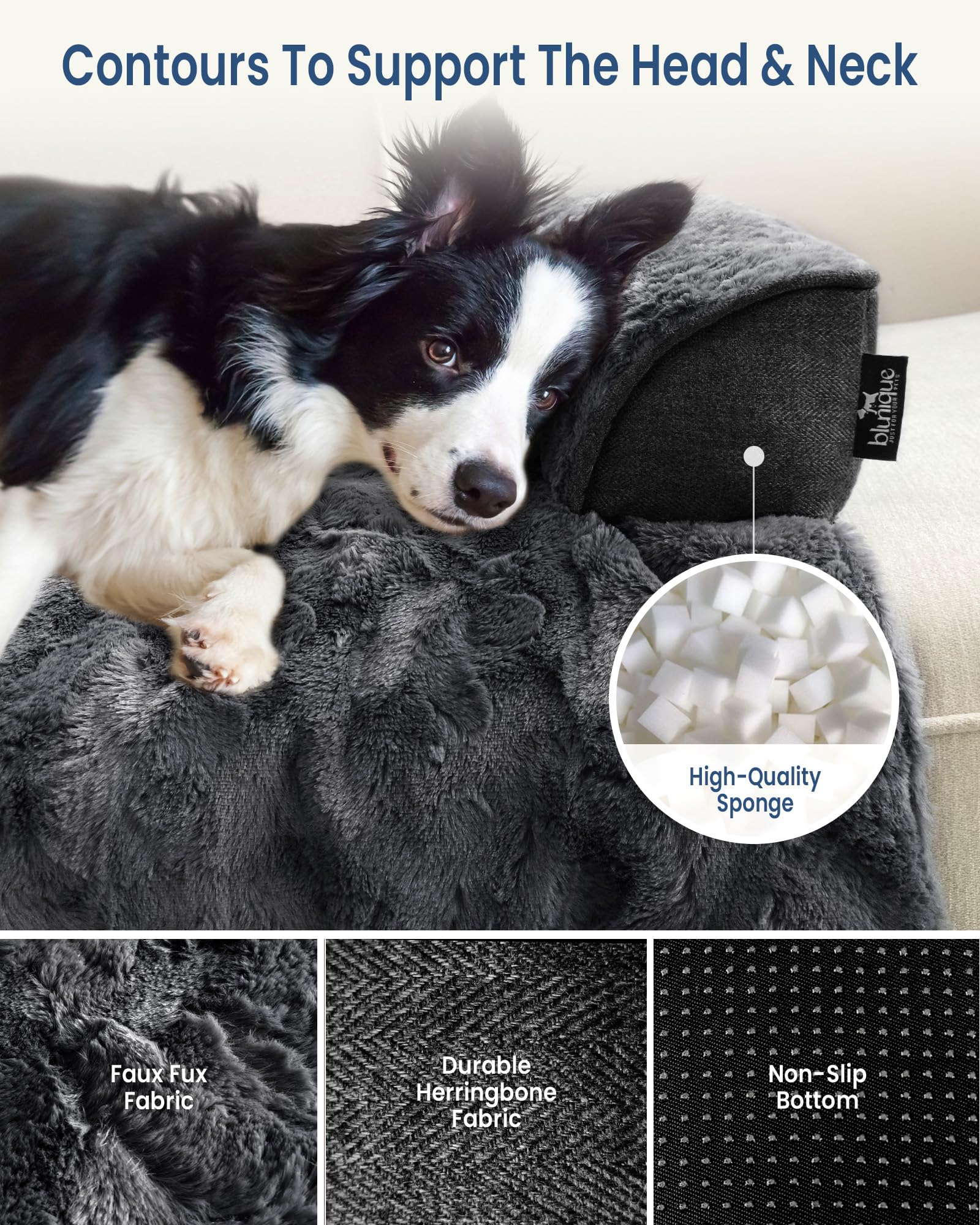 blunique calming dog bed portable handle view for travel and easy relocation