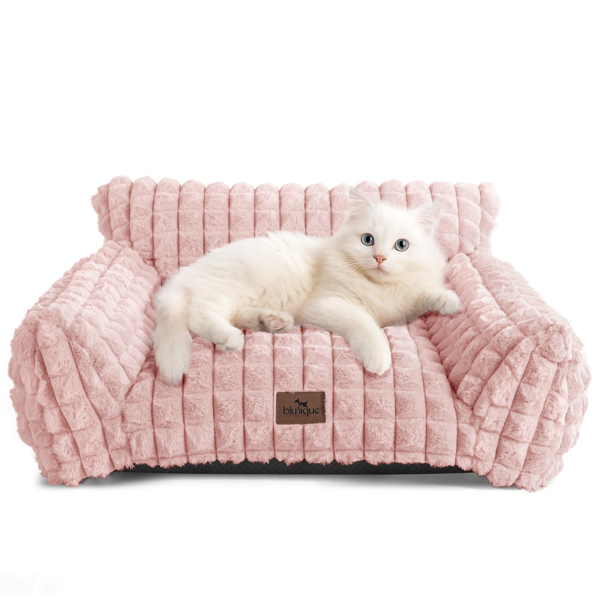 blunique cat bed indoor pink-faux-rabbit-fur cozy lounging for indoor cats