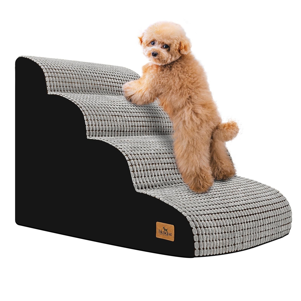 blunique dog stairs curved four-step 20.5h provide gentle bed access for small dogs.