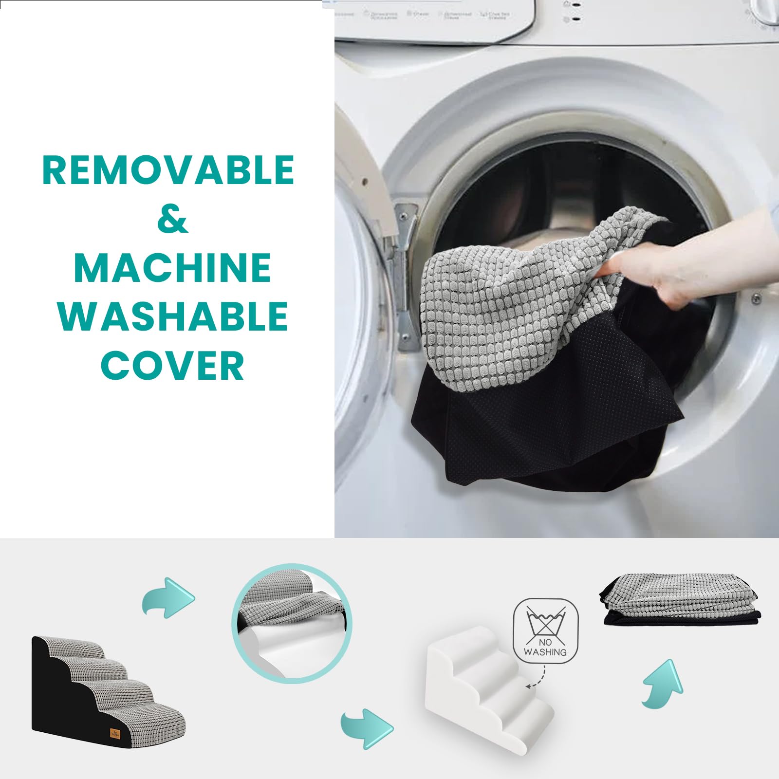 blunique dog stairs machine-washable cover simplifies cleaning and maintenance.