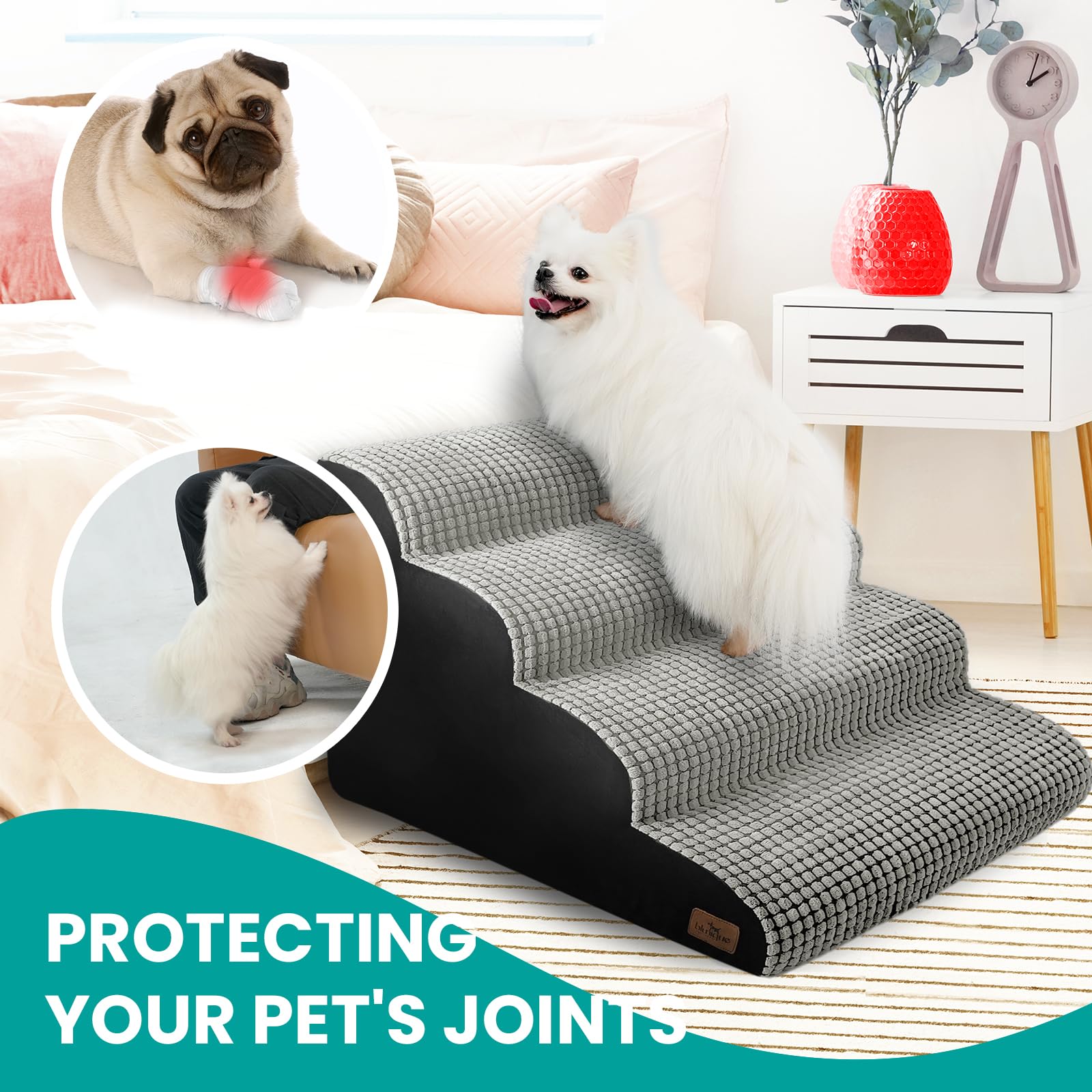 blunique dog stairs soft corduroy cover adds cozy, washable comfort for pets.