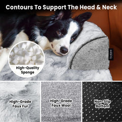 blunique large dog bed neck support closeup illustrates three-sided wrap for security