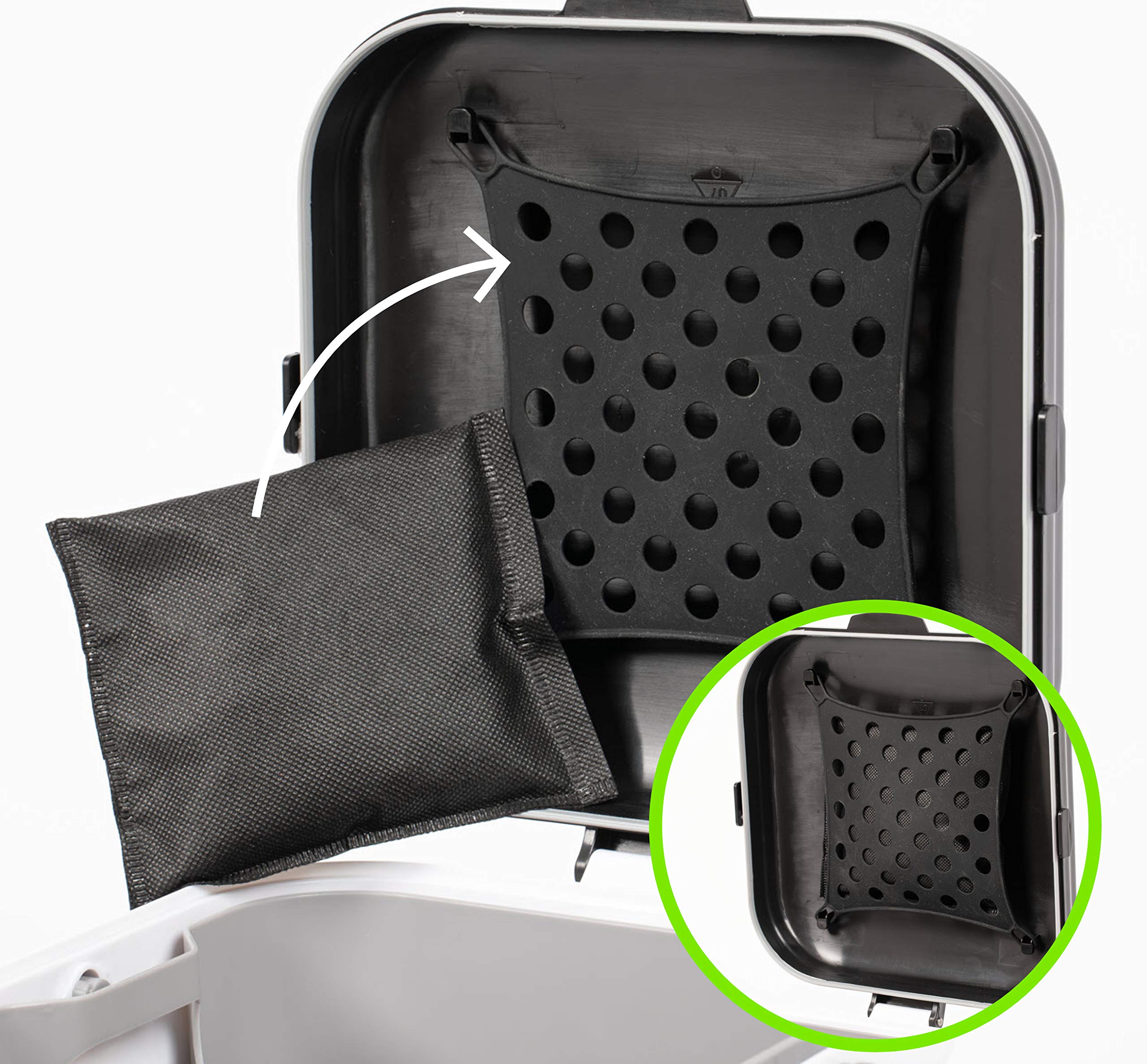 BMBU deodorizer bag inside a diaper pail for freshening use