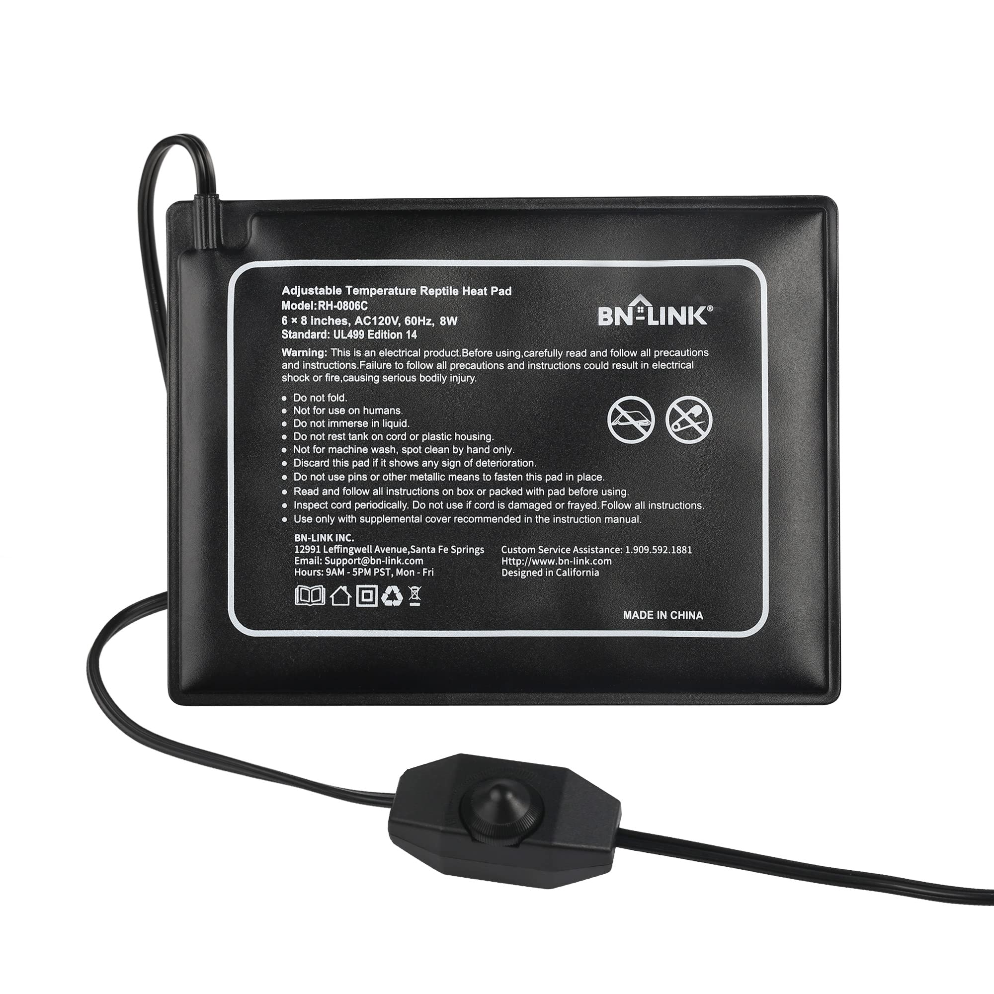 BN-LINK reptile heating pad 6x8 front view delivers compact terrarium warmth