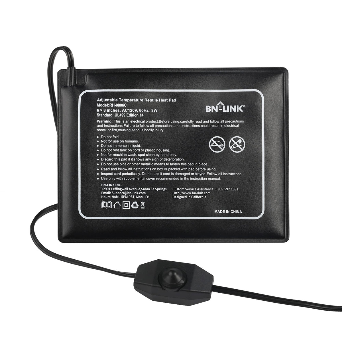 BN-LINK reptile heating pad 6x8 front view delivers compact terrarium warmth