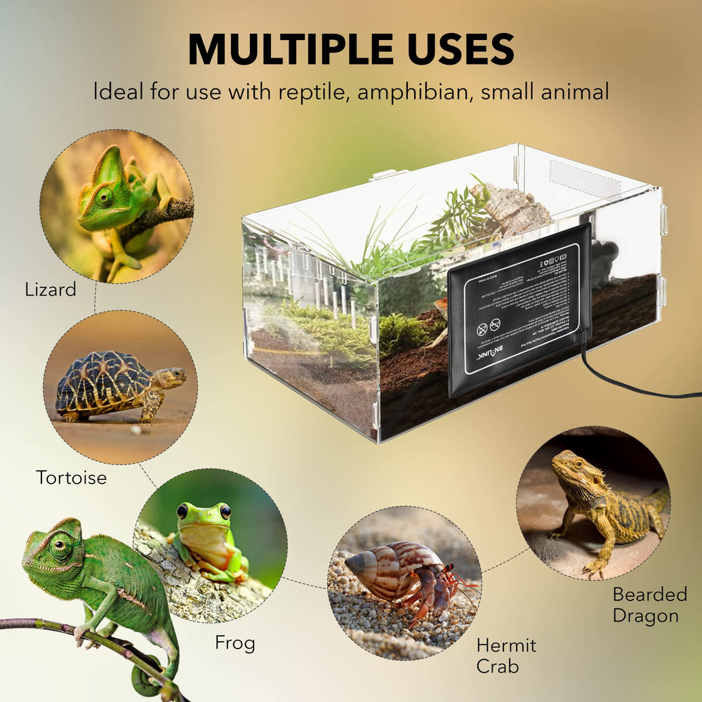 BN-LINK reptile heating pad in use under tank for consistent warmth