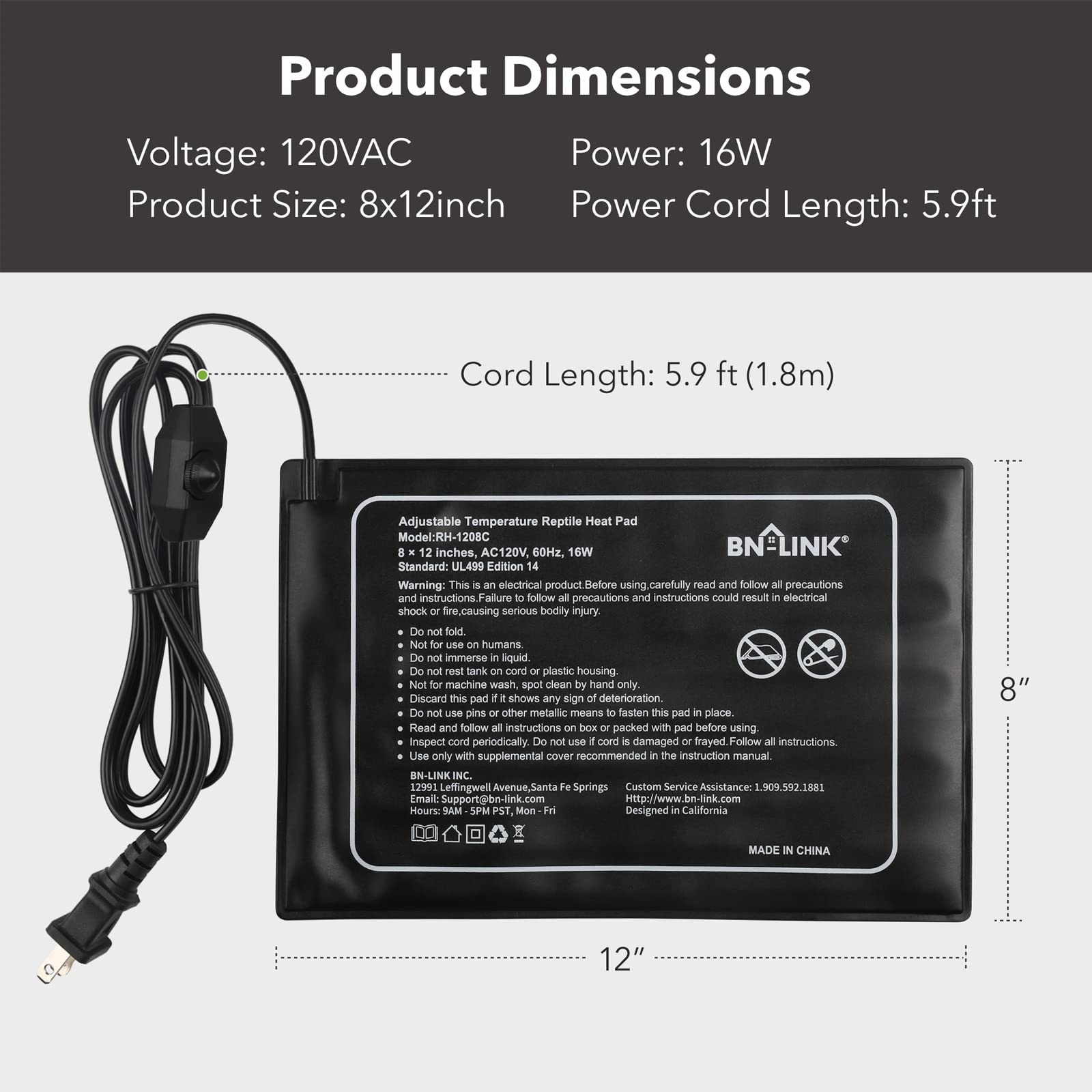 BN-LINK reptile heating pad waterproof design for easy cleaning