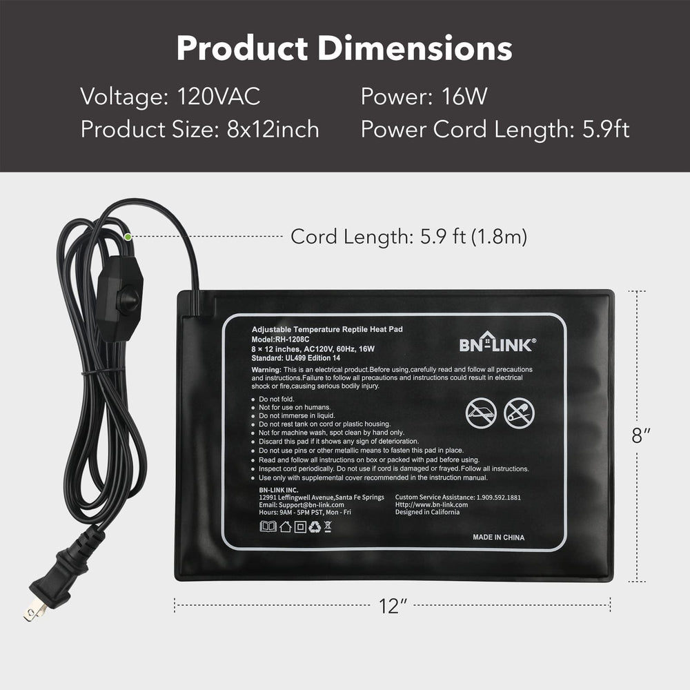 BN-LINK reptile heating pad waterproof design for easy cleaning