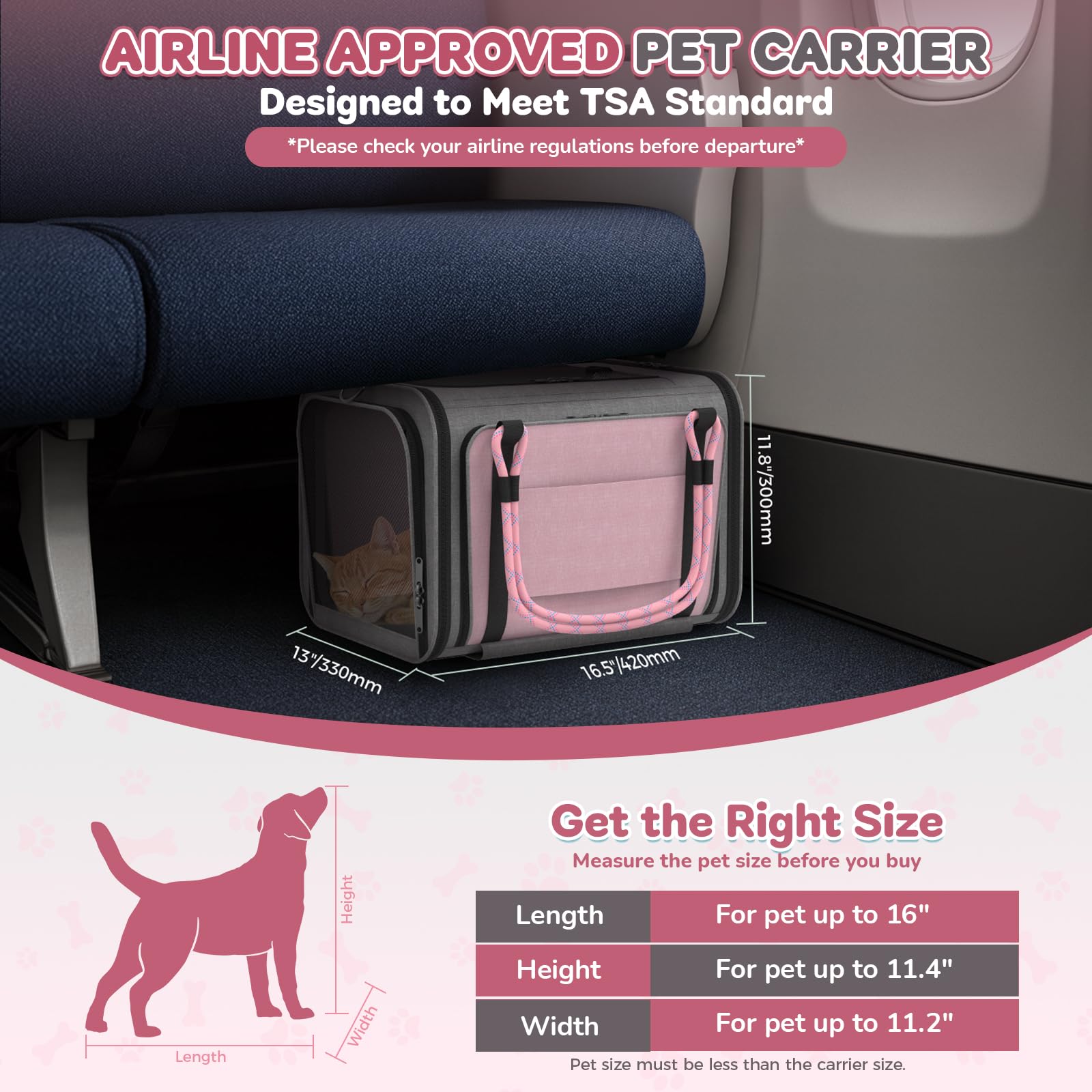 BNISE expandable pet carrier side-zipper expands space for pet comfort