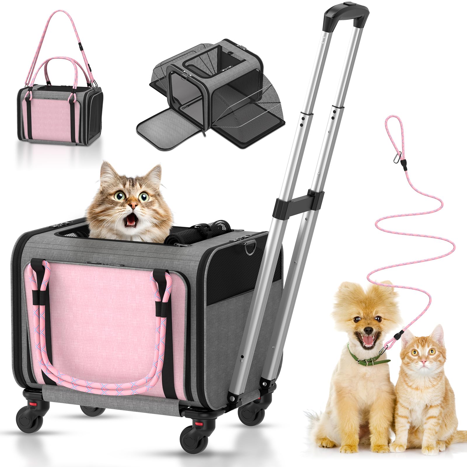 BNISE pet carrier wheels under-seat shows easy in-cabin maneuverability