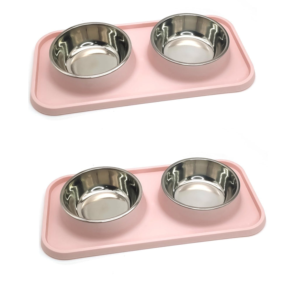 BNOSDM 2 Pcs Double Dog Food Bowls Assembly keeps meals neat for small pets.