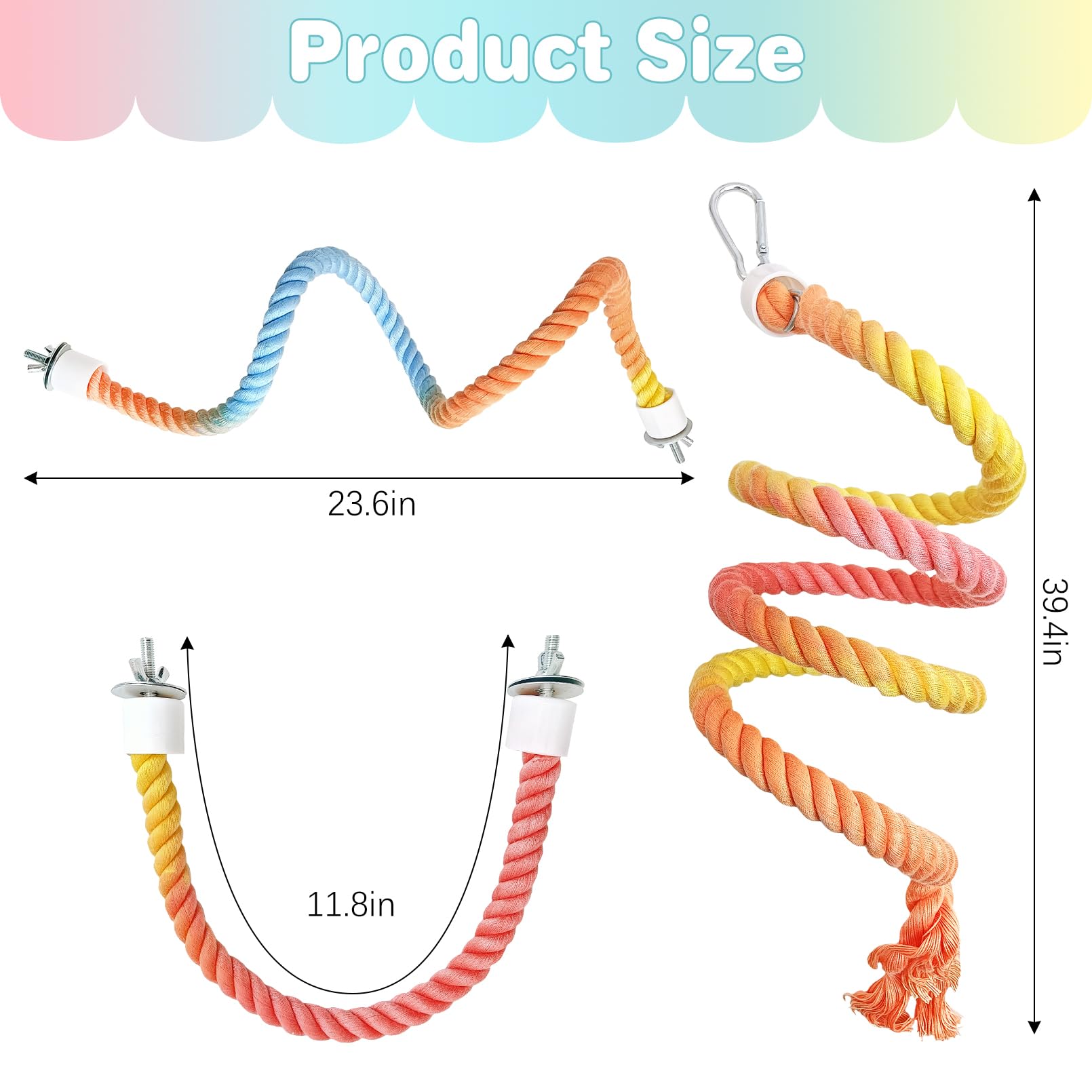 BNOSDM 3Pcs gradient sunset rope perches right view colorful enrichment for cages