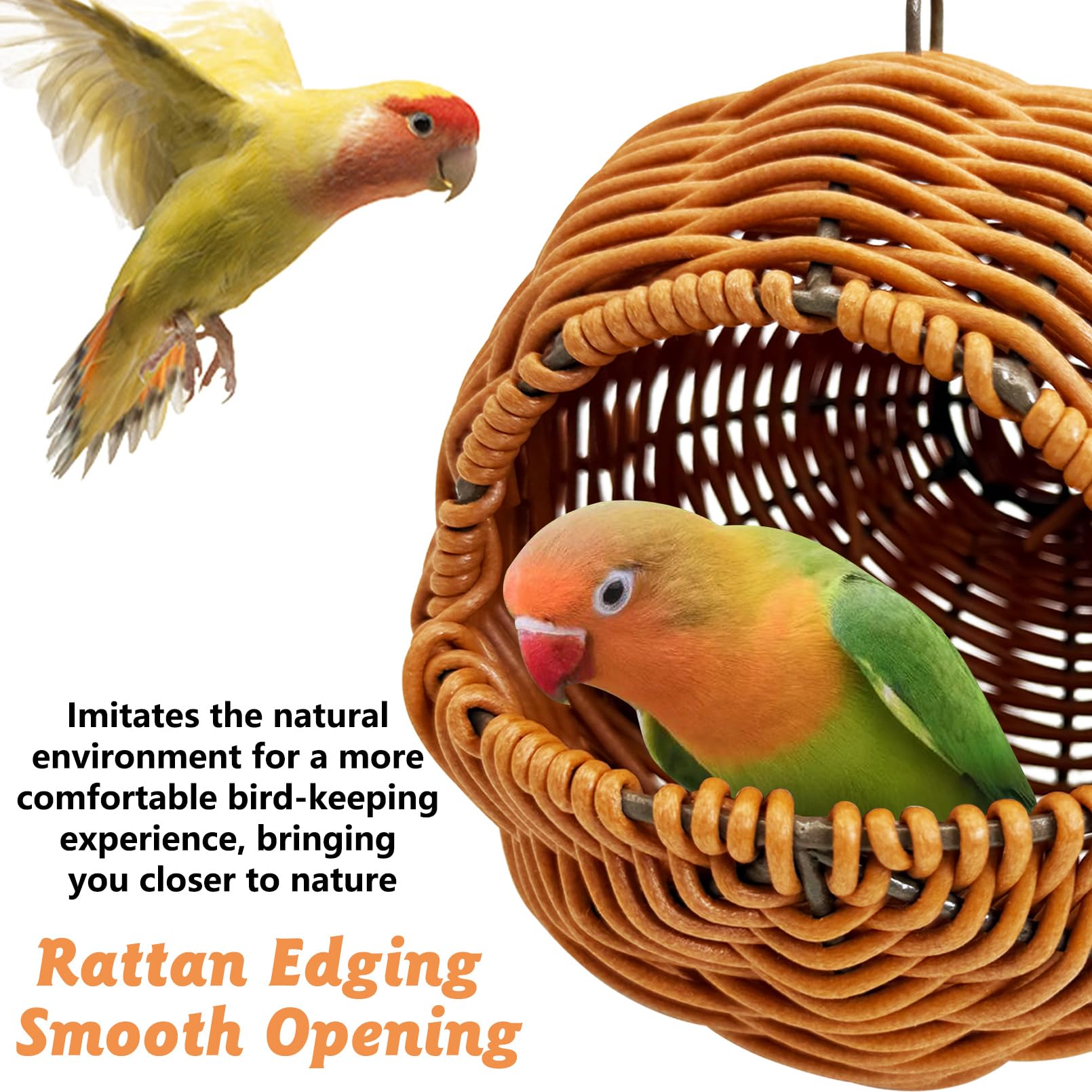 BNOSDM birds enjoy warm natural rattan in a versatile cage accessory.