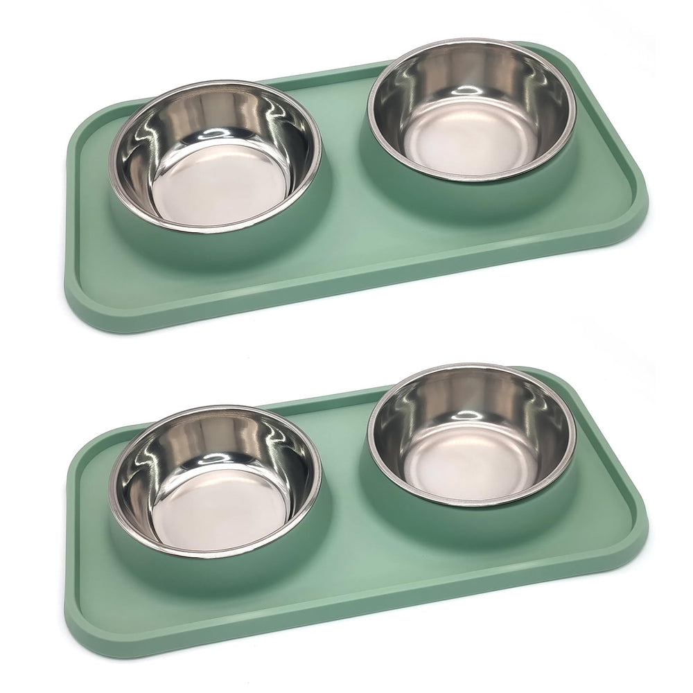 BNOSDM double dog bowls mat set shown for organized feeding and spill control.