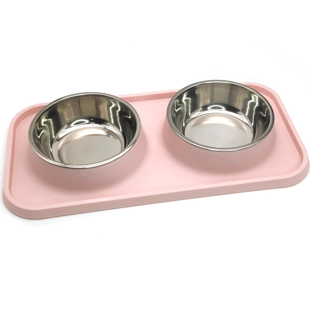 BNOSDM double dog bowls pink set with two stainless bowls for separate food and water