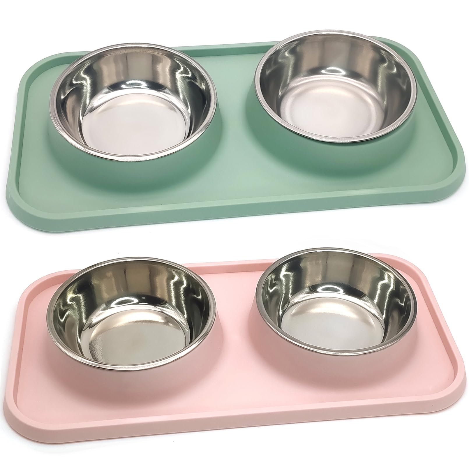 BNOSDM double dog bowls front view with stainless steel bowls for clean meals