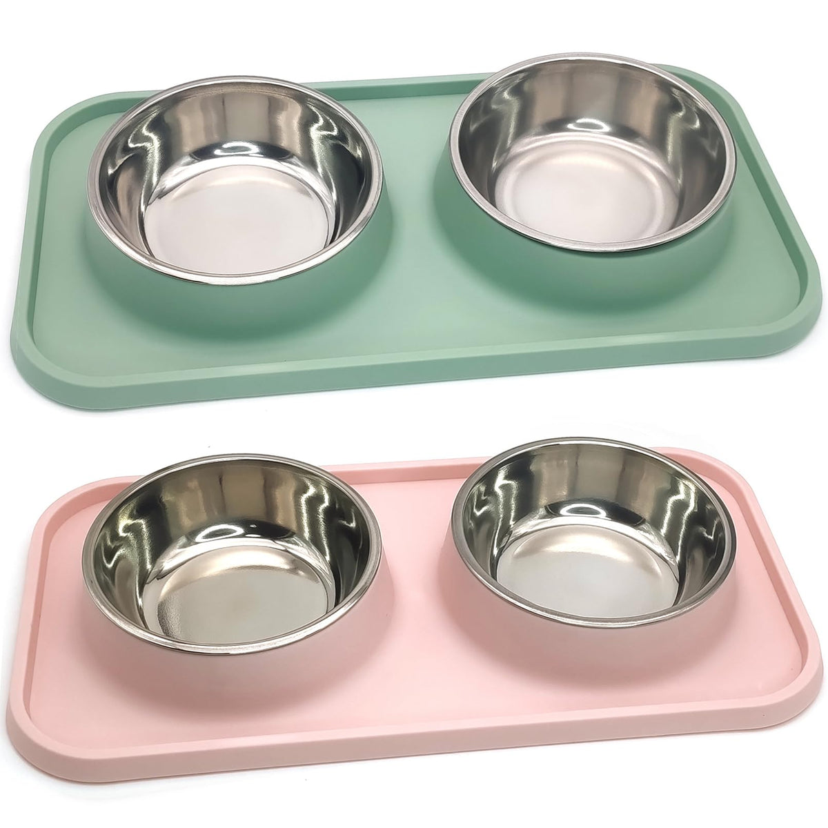 BNOSDM double dog bowls front view with stainless steel bowls for clean meals