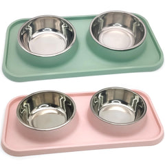 BNOSDM double dog bowls front view with stainless steel bowls for clean meals