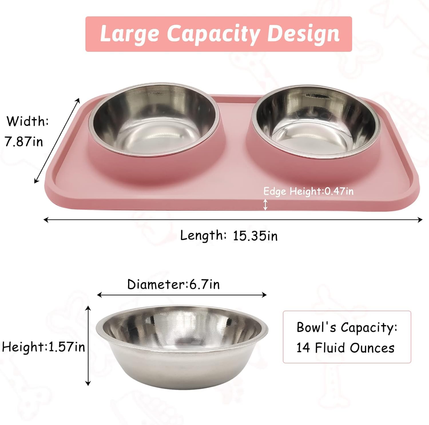 BNOSDM non-slip mat pink closeup helps keep bowls steady and spills contained