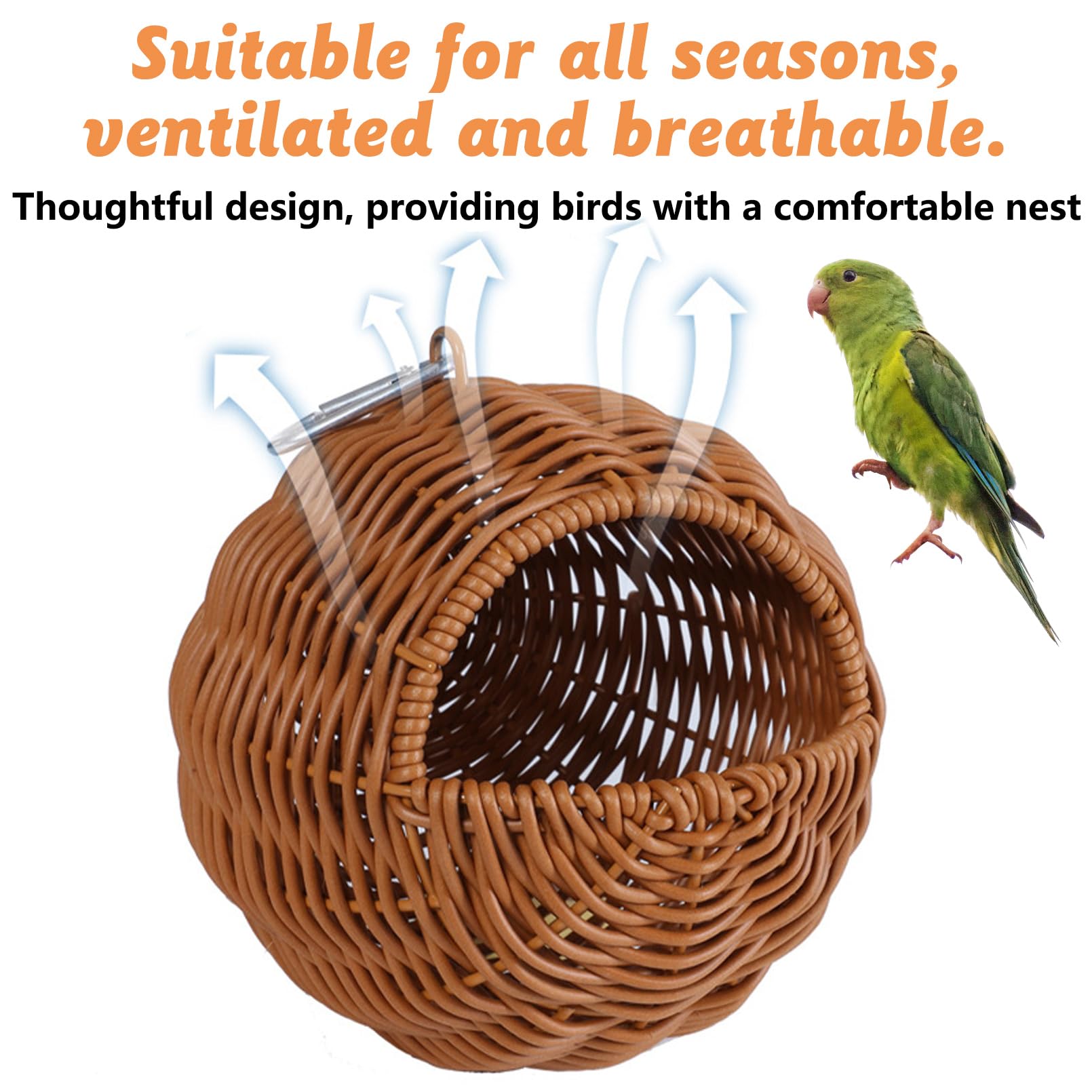 BNOSDM rattan bird house attachment shows easy screw mounting for cage compatibility.