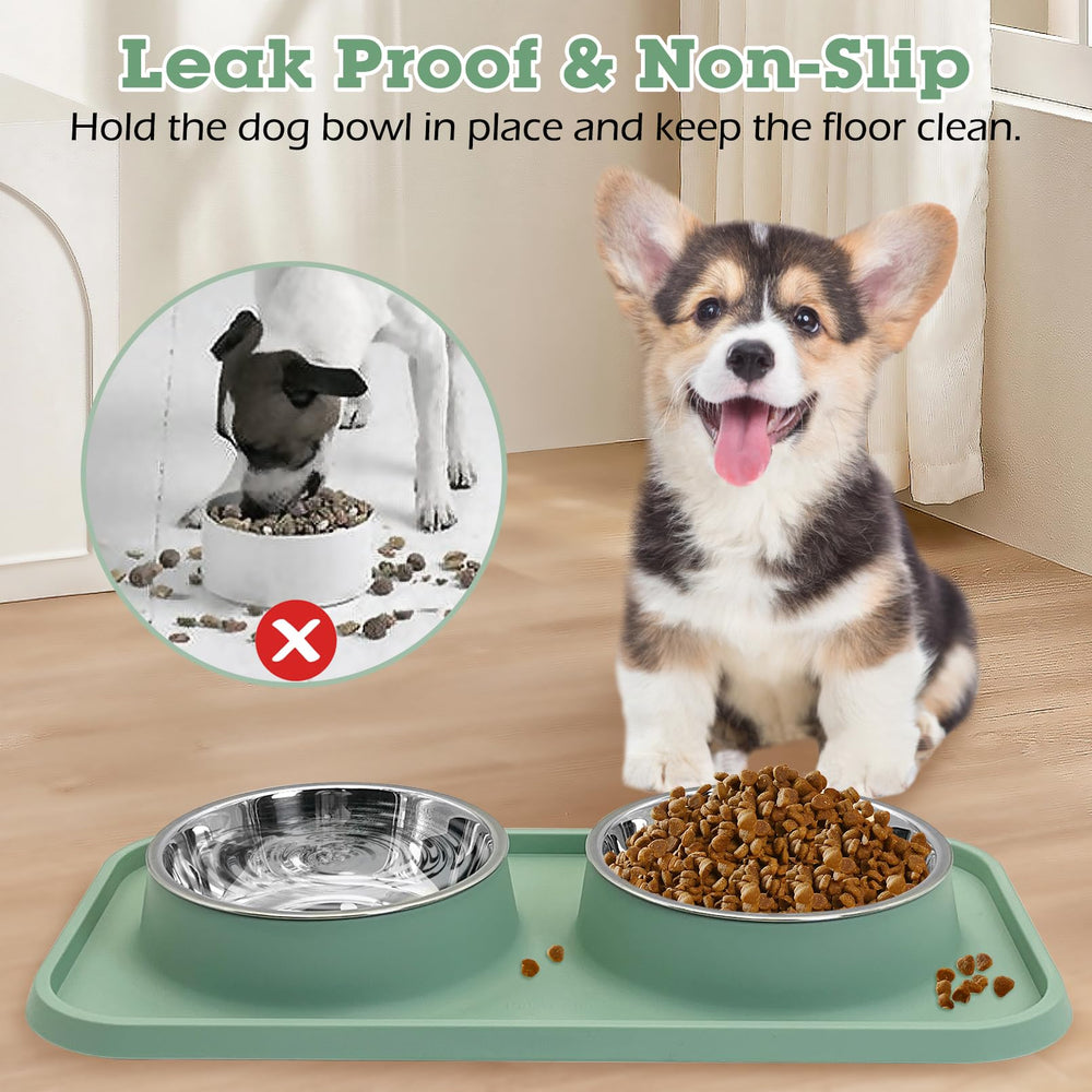 BNOSDM two stainless steel bowls for separate food and water feeding