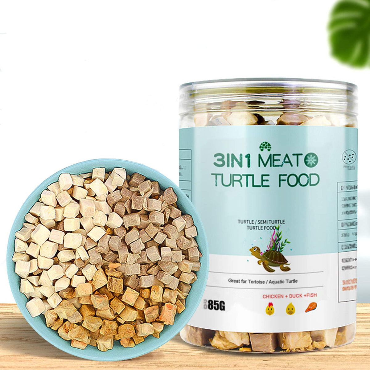 BNYEE 3 in 1 Meat Turtle Food packaging showing natural ingredients and branding