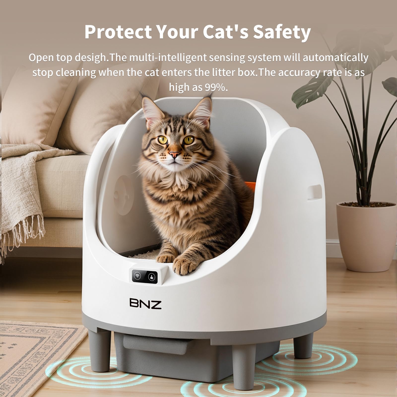 BNZ cat litter box showing back fan for odor removal in action, keeping spaces fresh.
