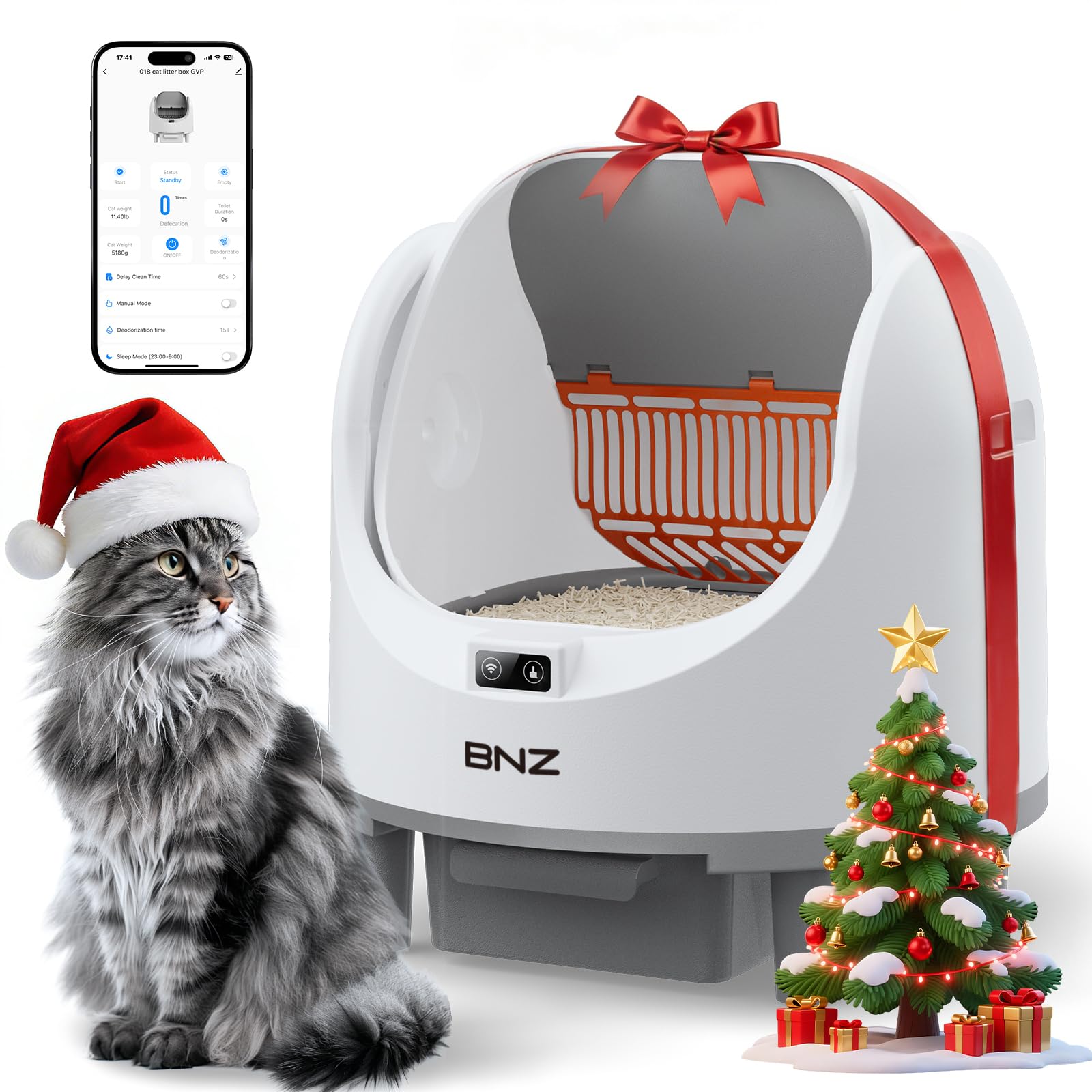 BNZ self-cleaning cat litter box with open top design for easy access and comfort for multiple cats.