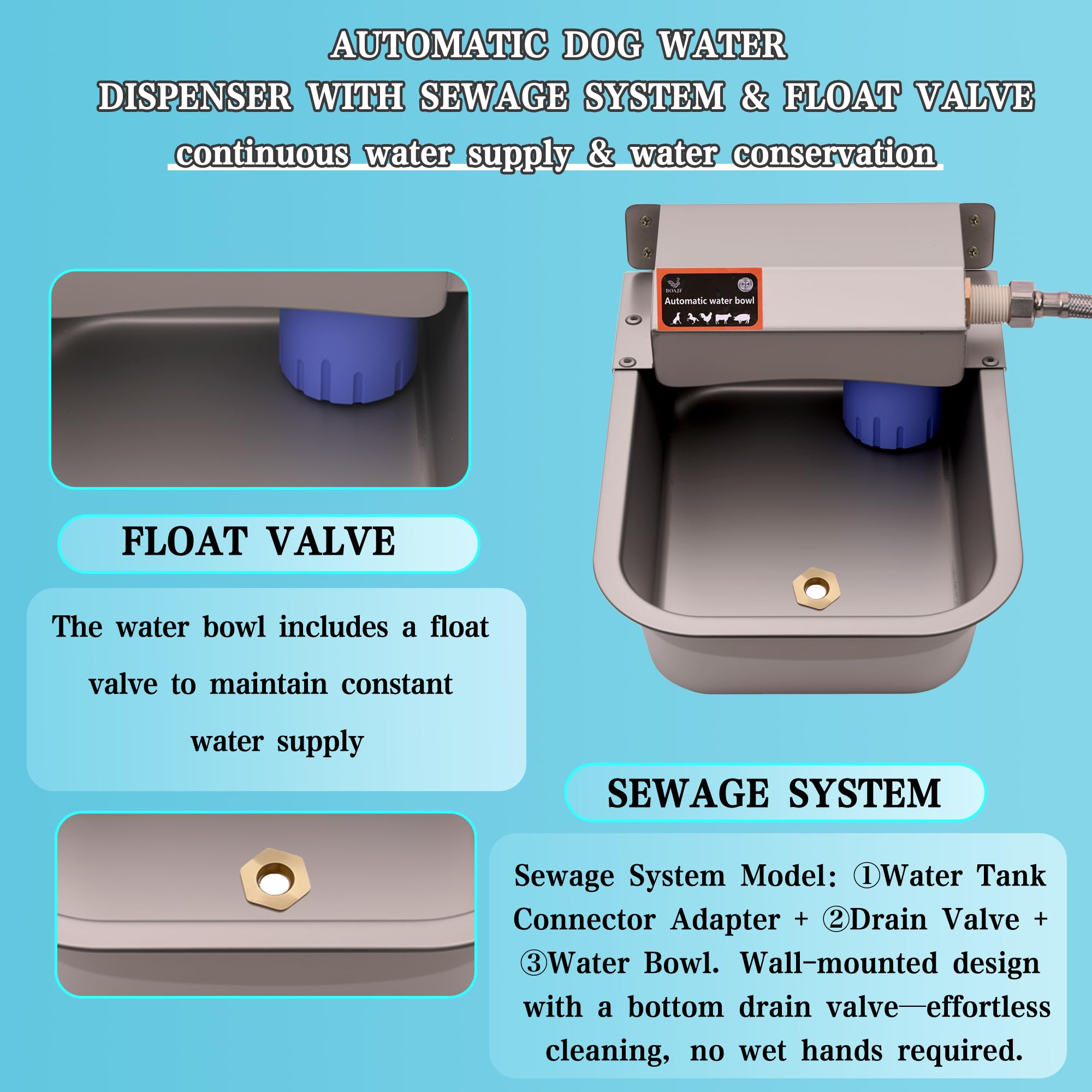 Boajf auto waterer float valve enables efficient refill and water savings.