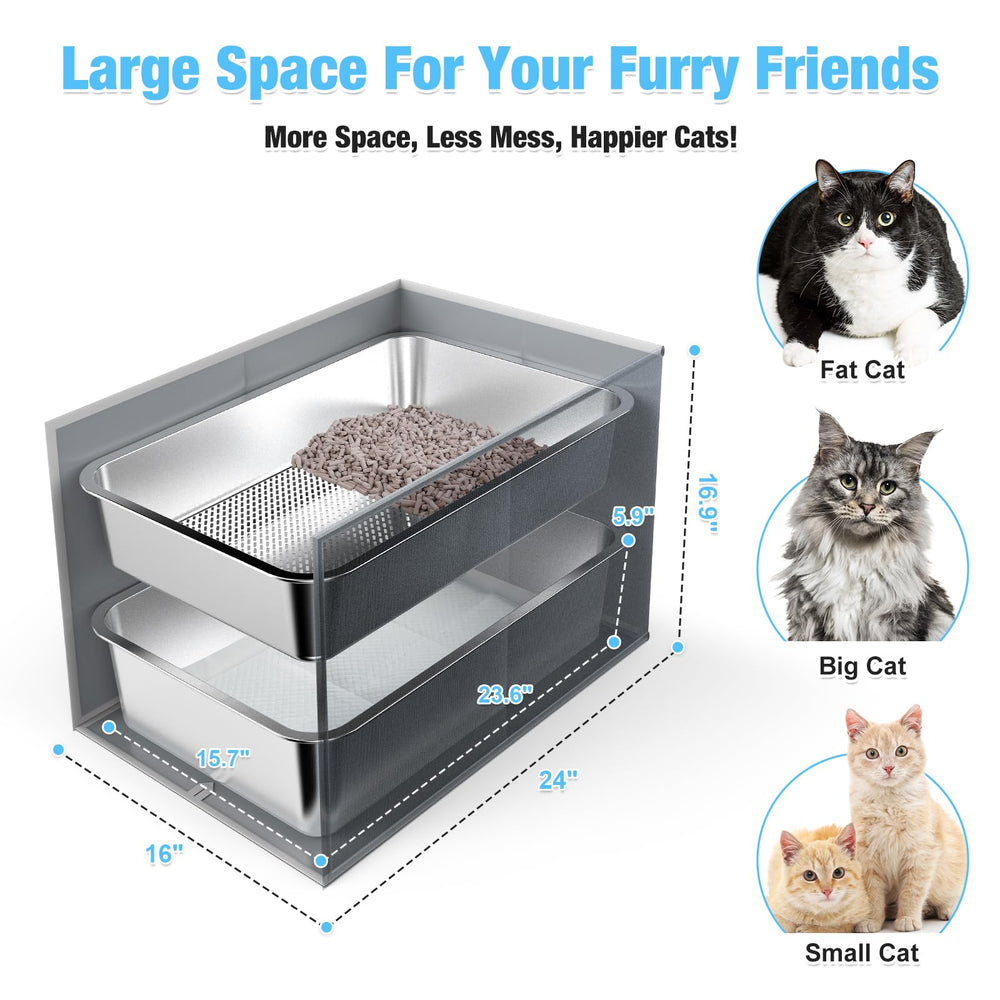 Bobbie & Laxi bottom collection pan contains waste, reducing mess.