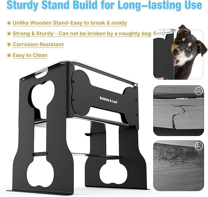 Bobbie & Laxi tip-proof dog water bowl reduces messes during hydration.