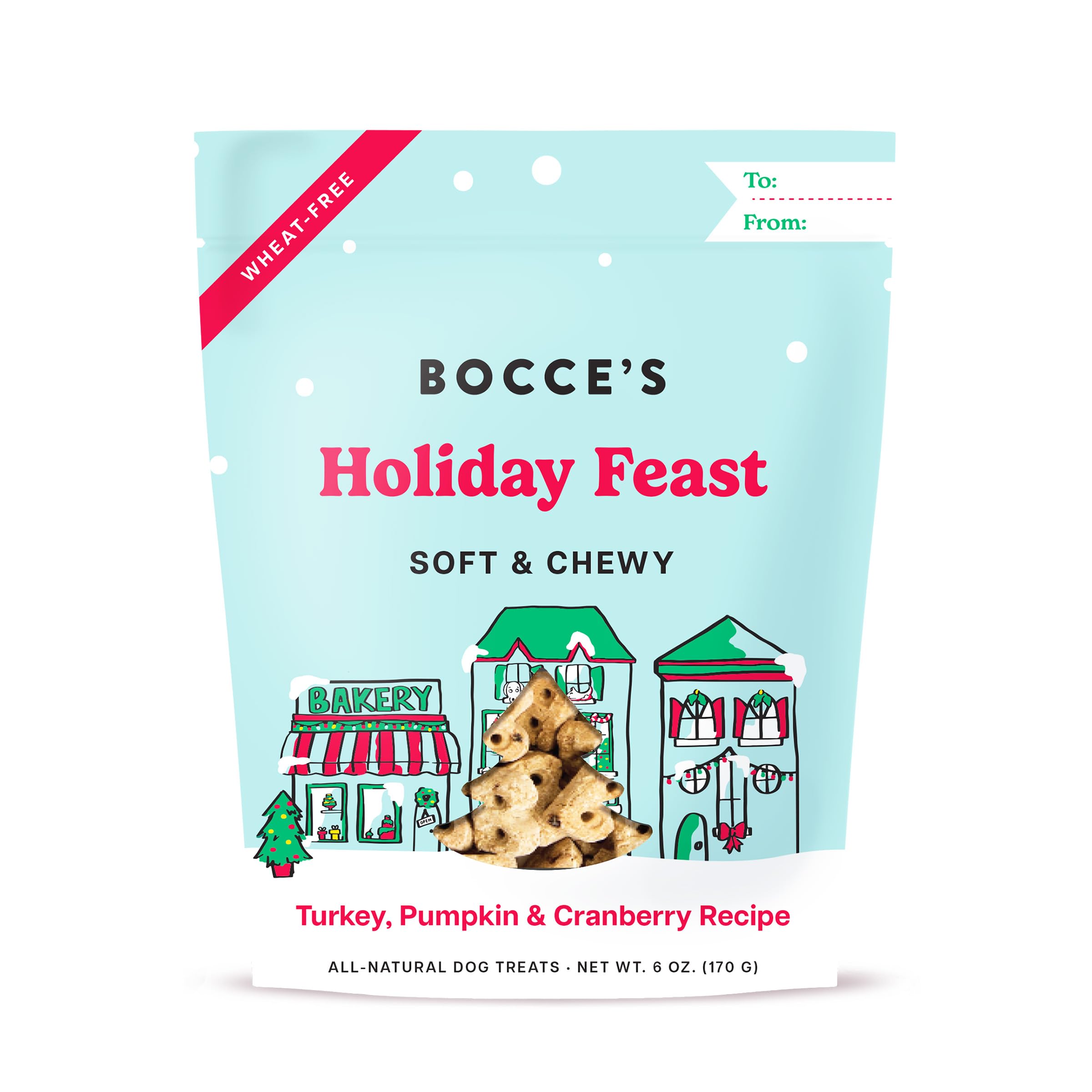 Bocce's Bakery Holiday Feast 6oz Pack—seasonal flavor for celebrations.