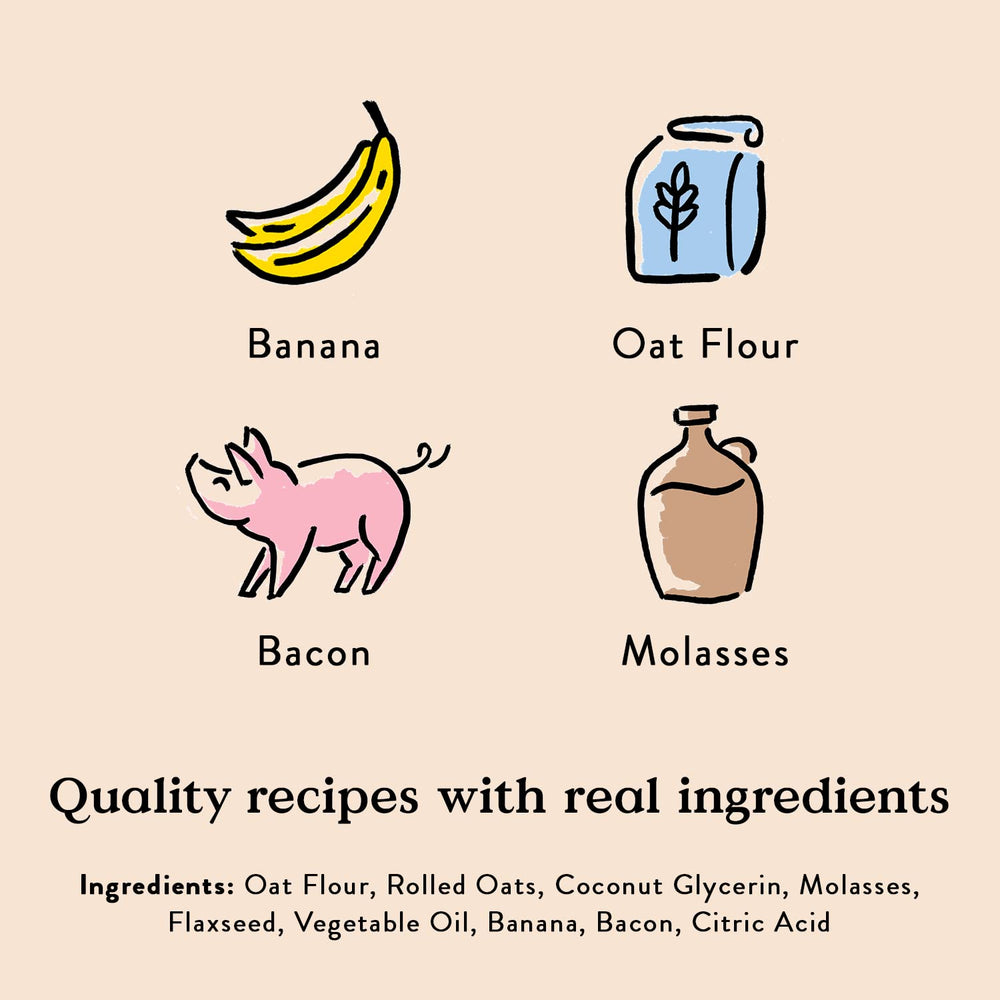 Reindeer Fuel bacon banana flavor image suggests irresistible aroma for happy pups.