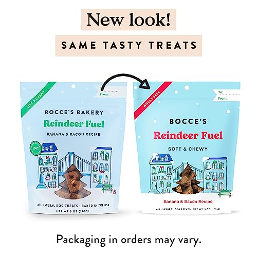Reindeer Fuel soft-chewy treats close-up reveals bacon banana flavor.