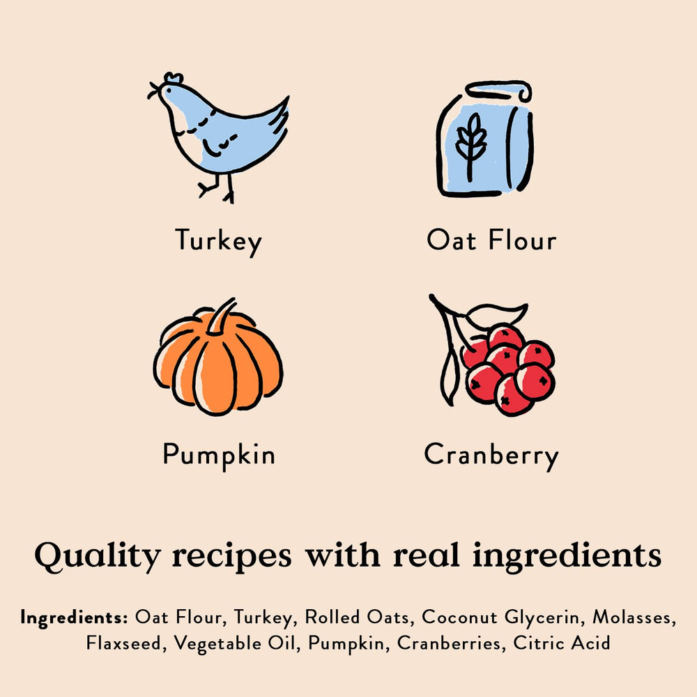Bocce's Bakery turkey-pumpkin-cranberry treats for everyday training rewards.
