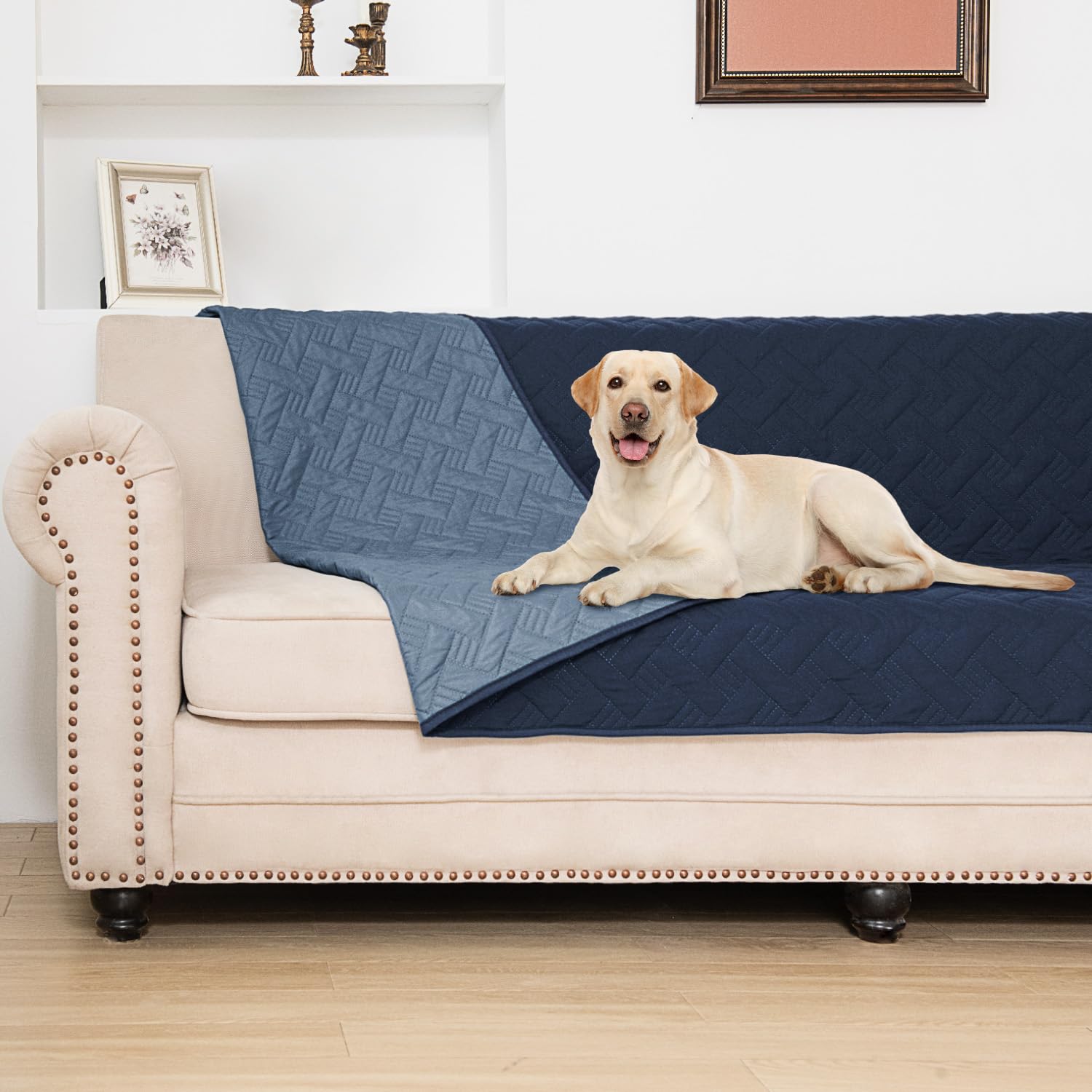 BOCTOPUG dog bed cover side view showing soft fabric and full furniture protection