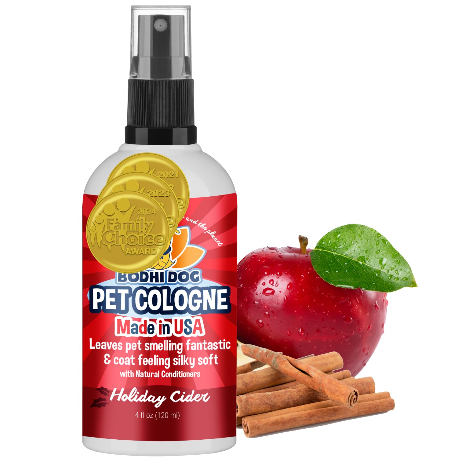 Bodhi Dog Colonia Natural Navidad Cidra, bote 4oz, aroma cálido para refrescar entre baños.