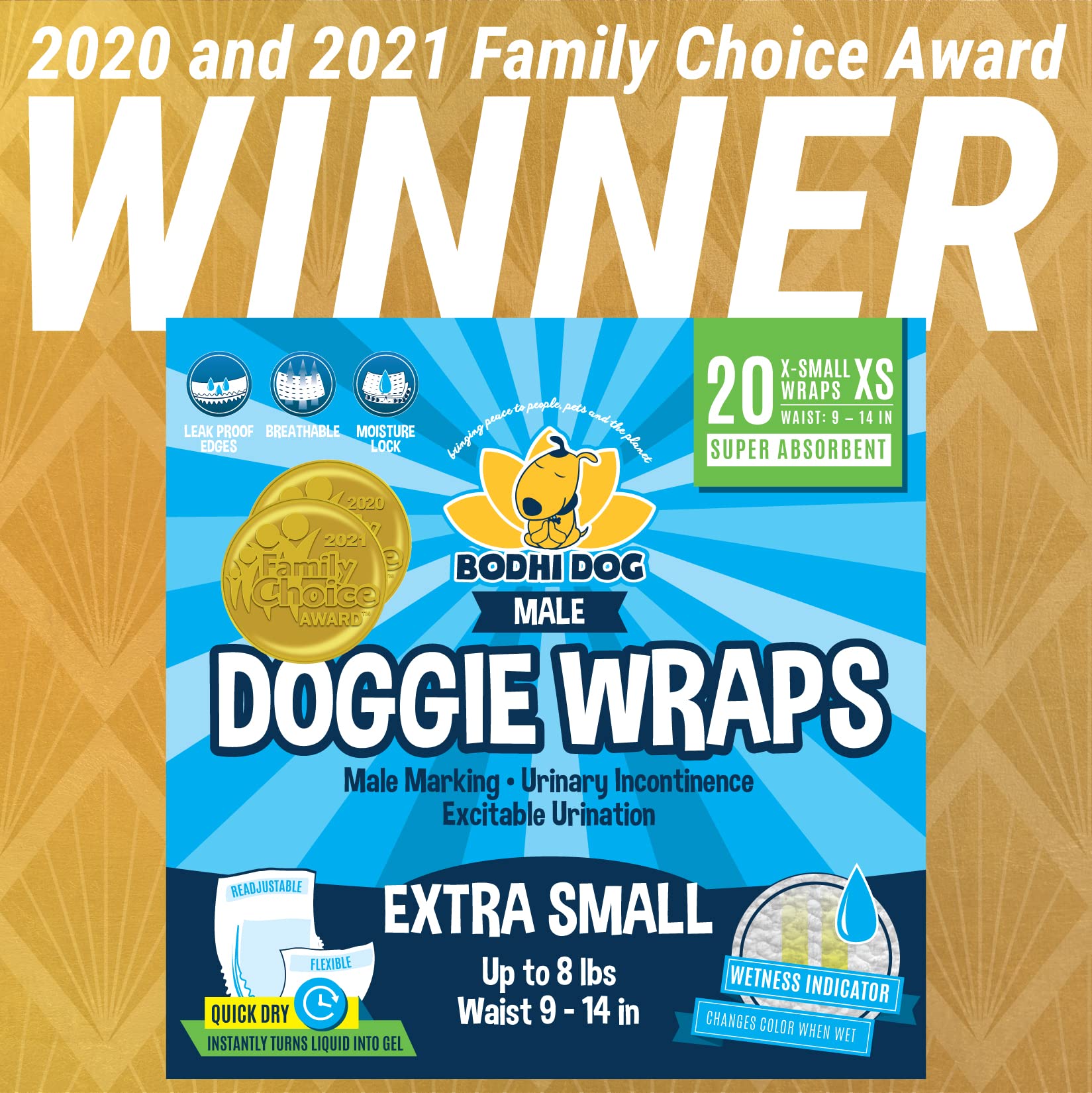 Bodhi Dog diaper wrap features breathable outer layer for comfortable all-day wear.