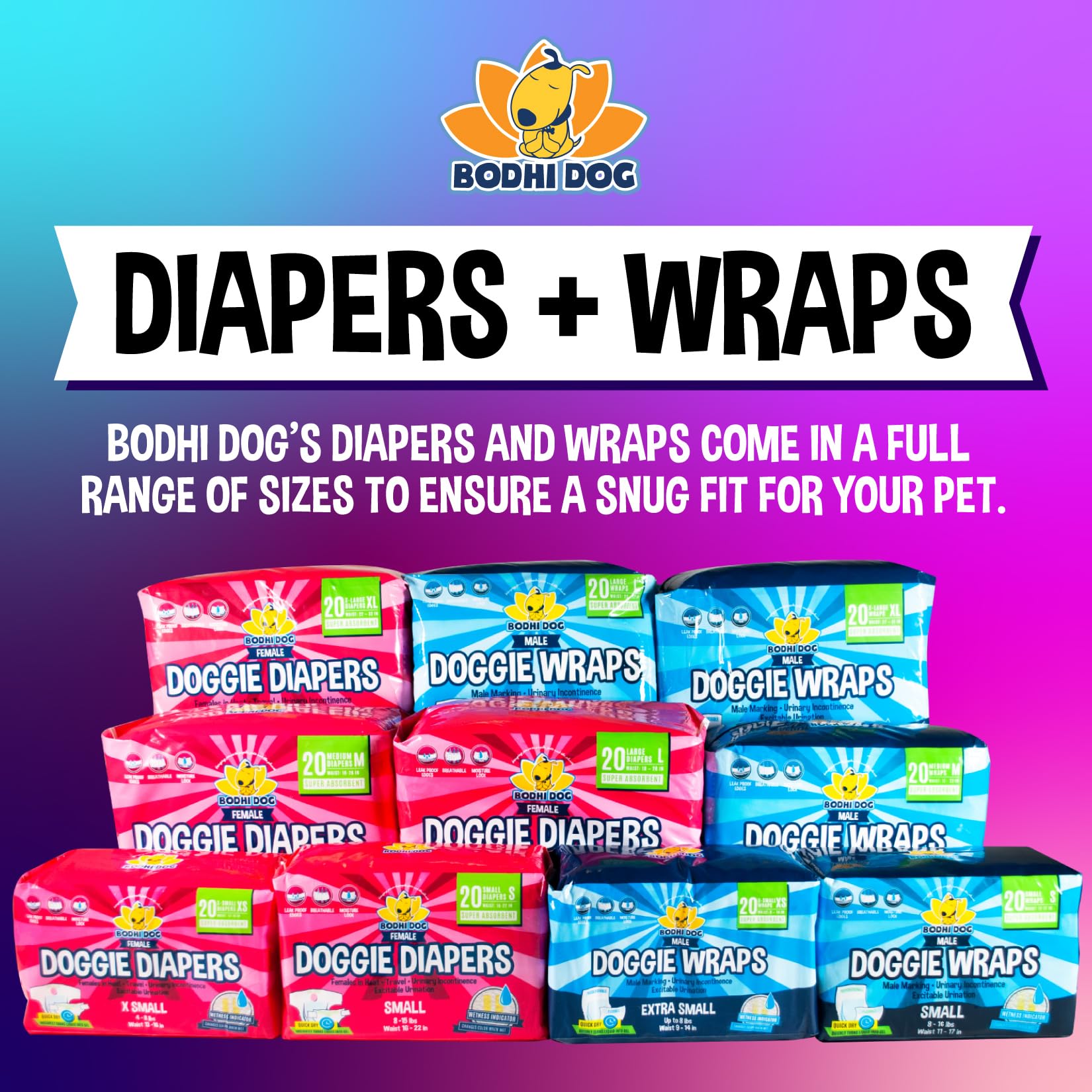 Bodhi Dog disposable male diapers medium fur-friendly-velcro wrap reduces fur snag and simplifies adjustments.
