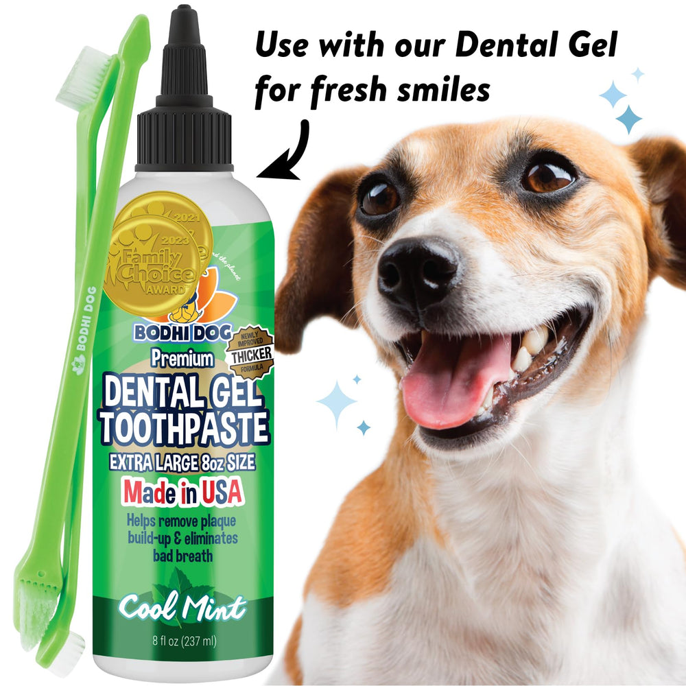 Bodhi Dog toothbrush in-use with pet demonstrates comfortable daily brushing.