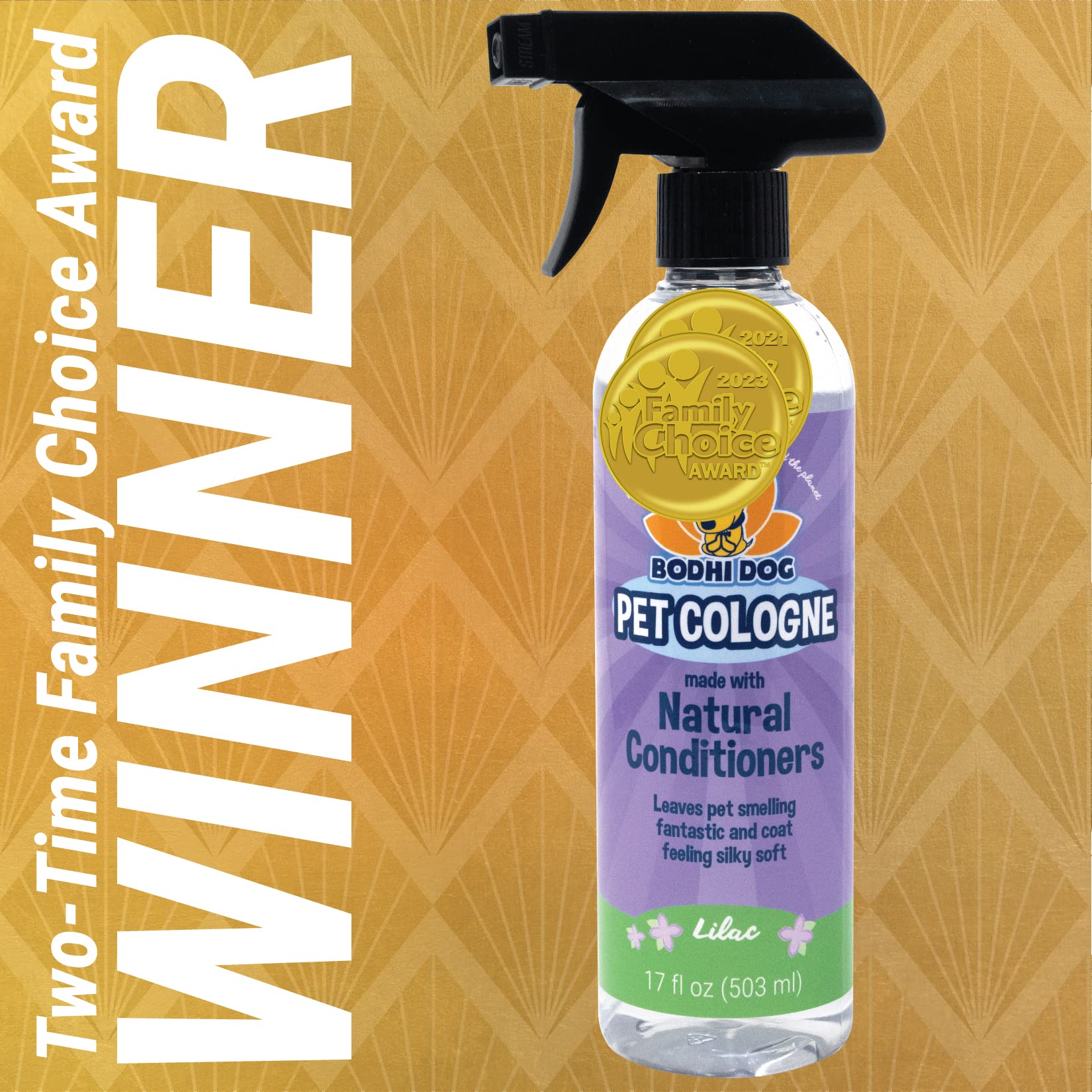 Bodhi Dog Lilac spray in hand for easy grooming touch-ups.