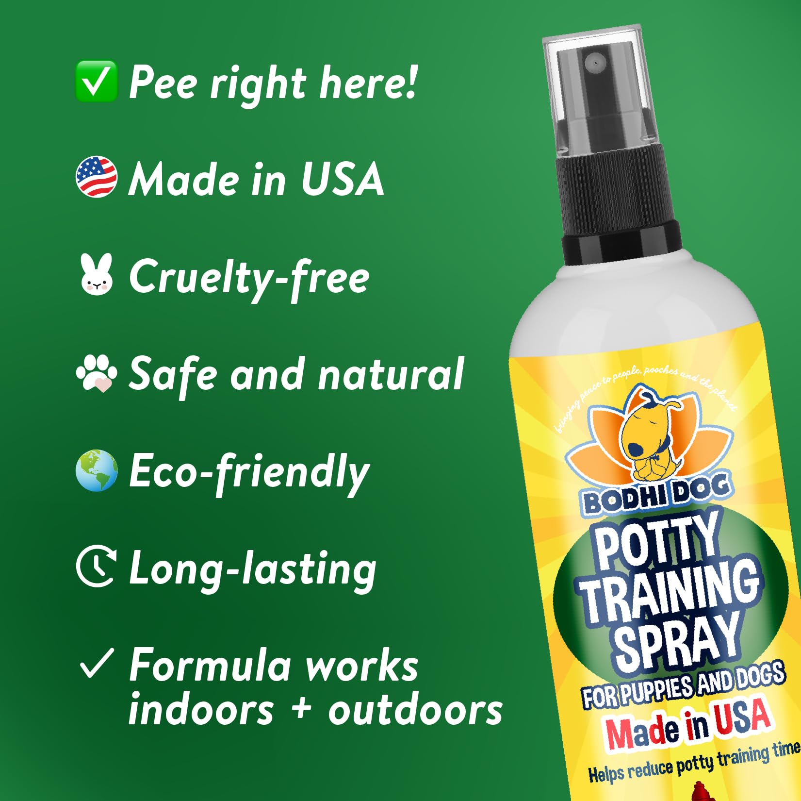 Bodhi Dog Not Here! Spray used in a home training scenario for positive routines.