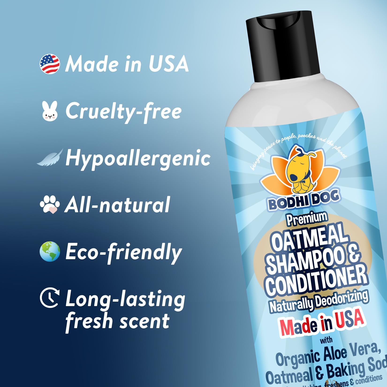 Bodhi Dog Oatmeal Shampoo bottle top shows easy-to-pour design for quick baths.