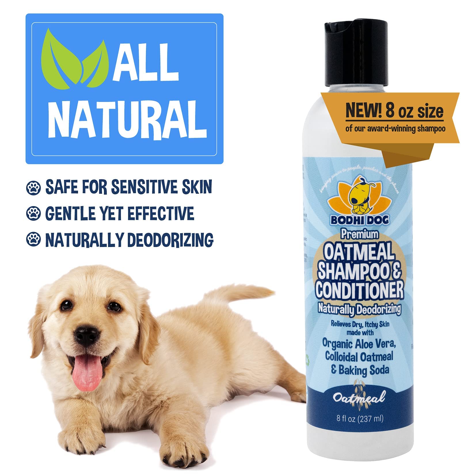 Bodhi Dog Organic ingredients closeup underscores oat proteins and aloe for gentle care.