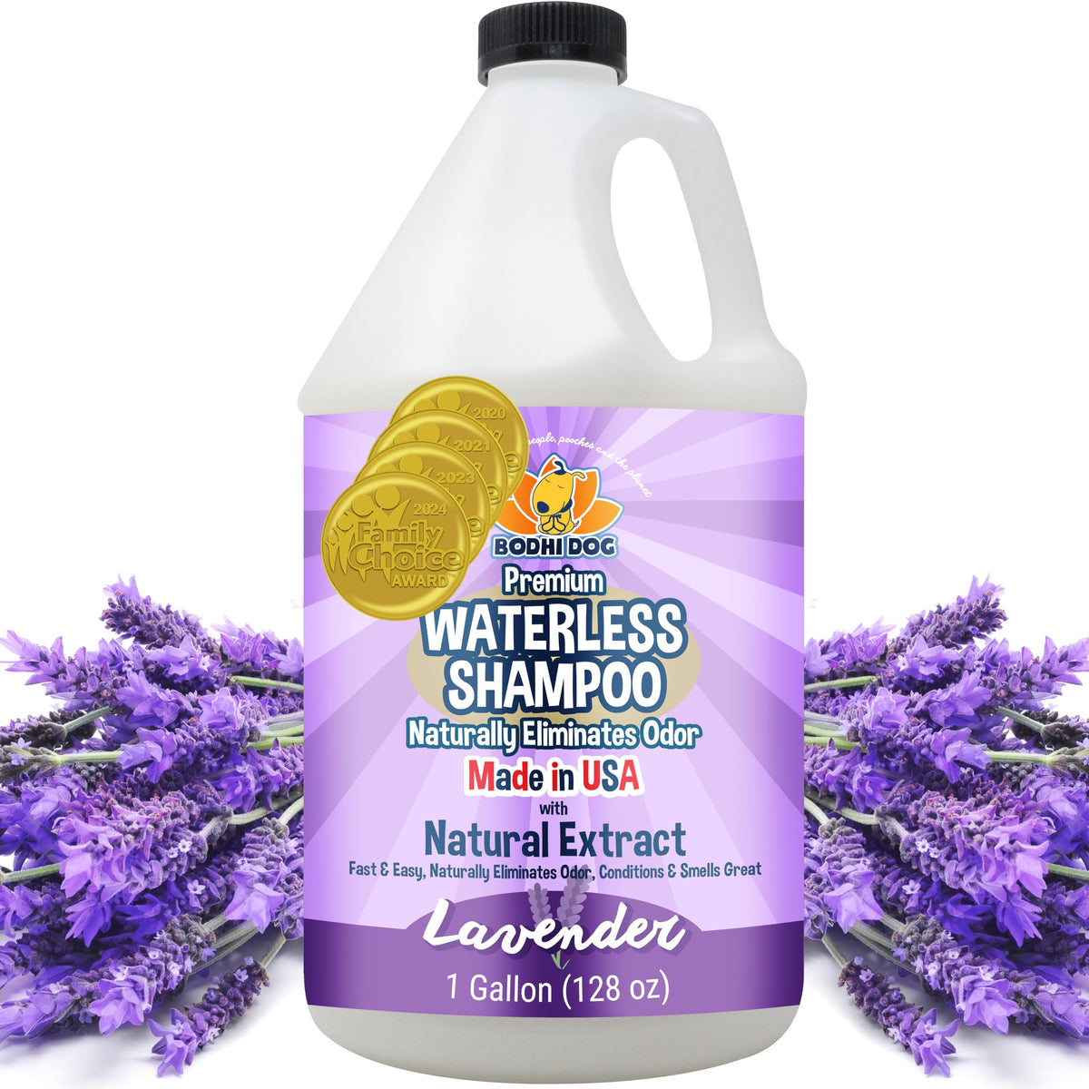 Bodhi Dog Waterless Shampoo lavender bottle demonstrates quick clean for dogs and cats