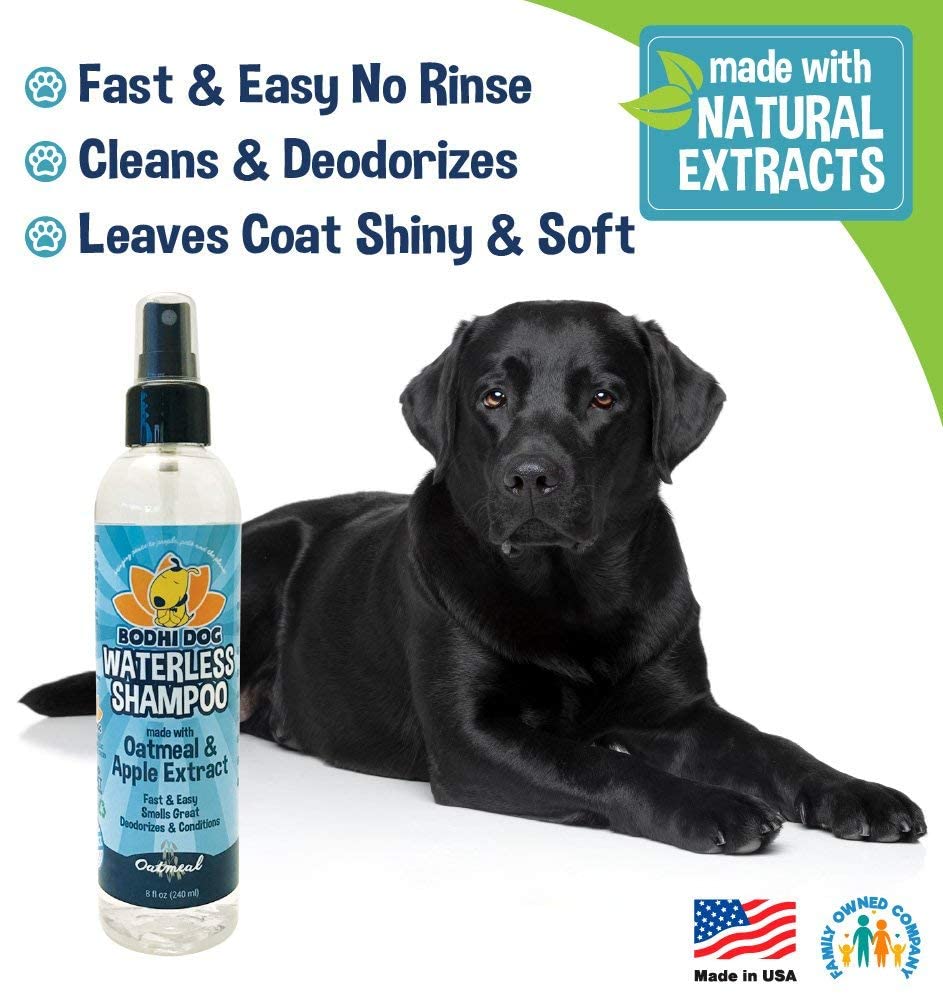 Bodhi Dog Waterless Shampoo packaging front emphasizes USA-made ethics.